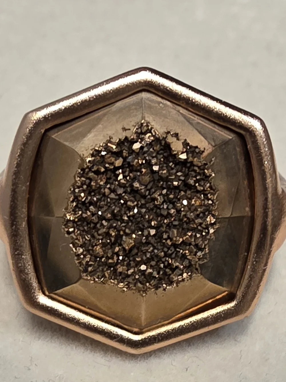 Kendra Scott Davis Hexagonal Rose Gold Druzy Statement Ring - OS M/L